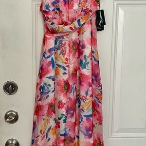 Adrianna Papell Watercolor Floral Chiffon Halter Dress Twist Front MIDI 12